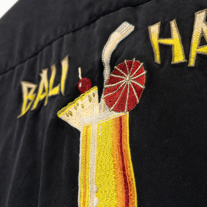 半袖シャツ 開襟シャツ L ブラック シルク 刺繍 Tropical Itch Barデザイン Tommy Bahama/トミーバハマ