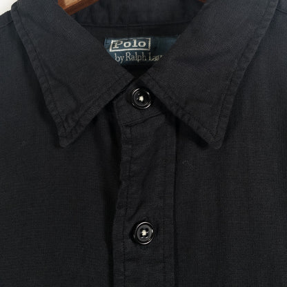 [メンズL] 90〜00年代 Polo by Ralph Lauren/ポロバイラルフローレン 半袖シャツ リネンシャツ 黒染め