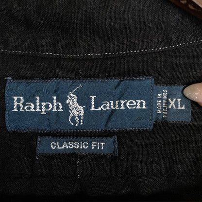 [メンズXXL] 90〜00年代 Polo by Ralph Lauren/ポロバイラルフローレン 長袖シャツ リネンシャツ 黒染め