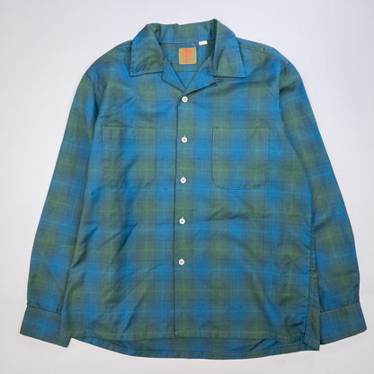 [メンズL] 60~70年代 Woolshire Supreme 長袖シャツ オンブレチェック 開襟シャツ
