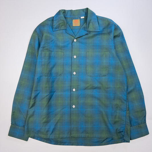 [メンズL] 60~70年代 Woolshire Supreme 長袖シャツ オンブレチェック 開襟シャツ