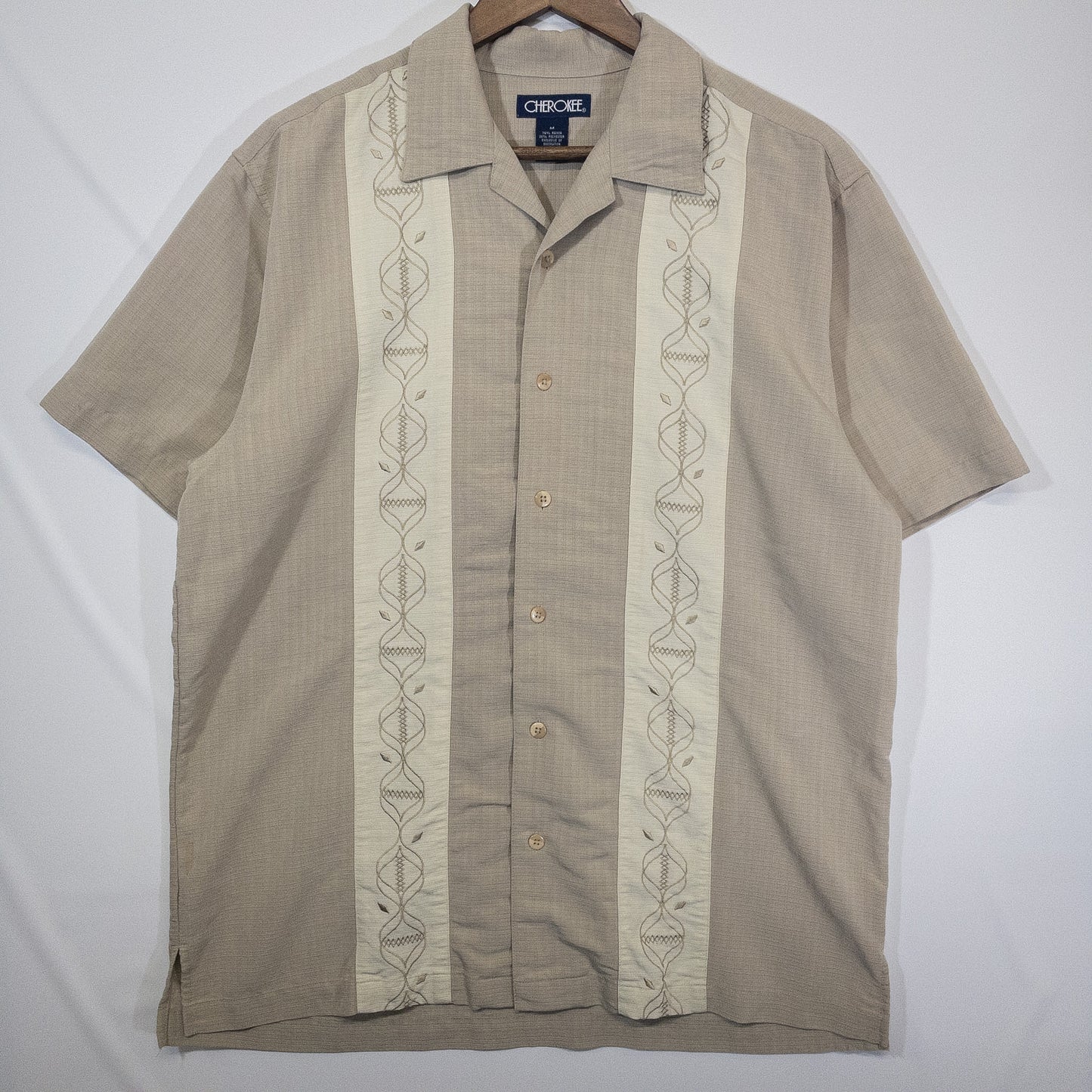半袖シャツ 開襟 M ベージュ 刺繍入り CHEROKEE/チェロキー