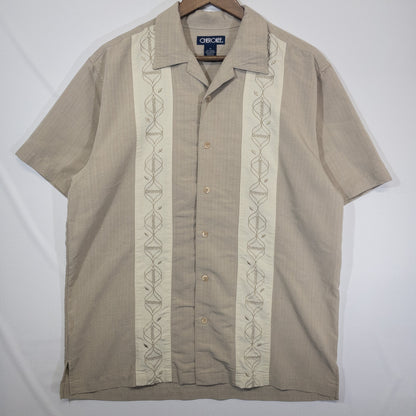 半袖シャツ 開襟 M ベージュ 刺繍入り CHEROKEE/チェロキー