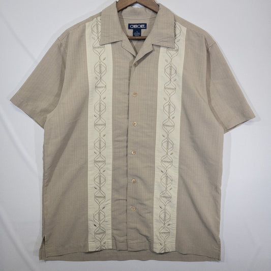 半袖シャツ 開襟 M ベージュ 刺繍入り CHEROKEE/チェロキー