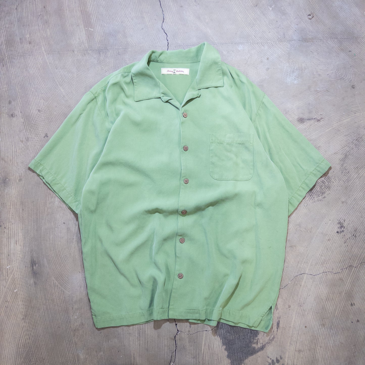 [メンズL] 90〜00年代 Tommy Bahama/トミーバハマ 半袖シャツ 無地 シルク 開襟