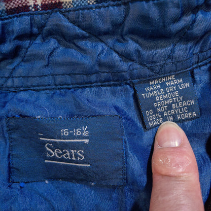 [メンズL] 90年代 Sears/シアーズ 長袖シャツ チェック 裏キルティング ボードシャツ