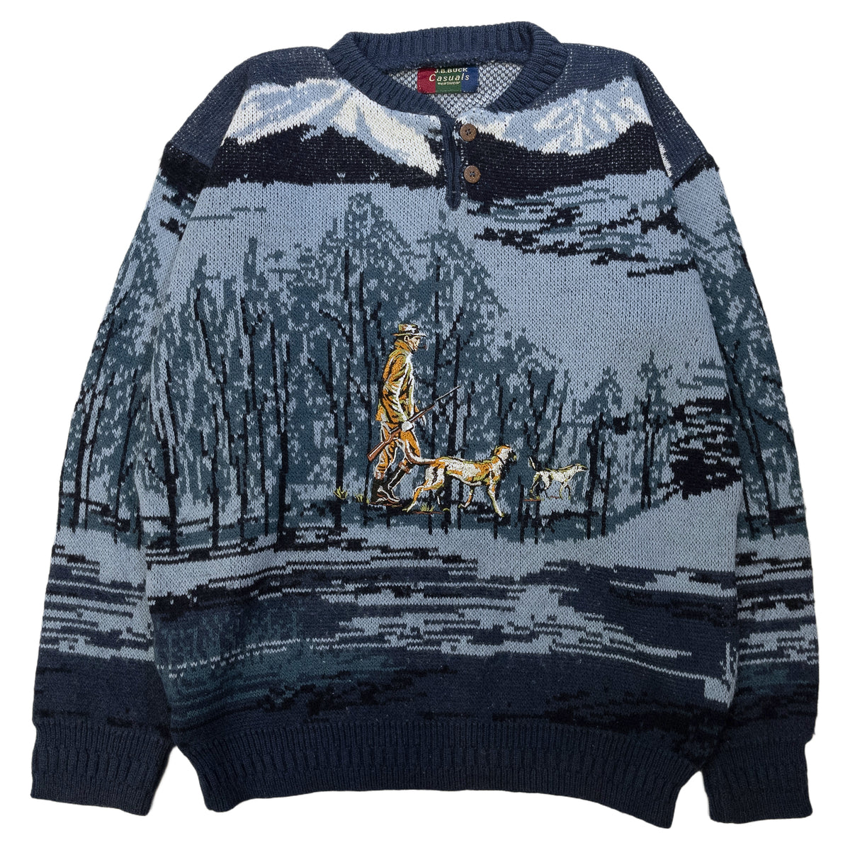 [メンズXXL] 90〜00年代 J.B.BUCK Casuals ニット セーター 総柄 ヘンリーネック