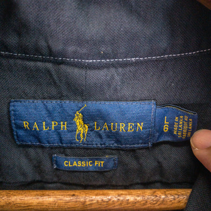 [メンズL] 00年代 Ralph Lauren/ラルフローレン 半袖シャツ 総柄 黒染め