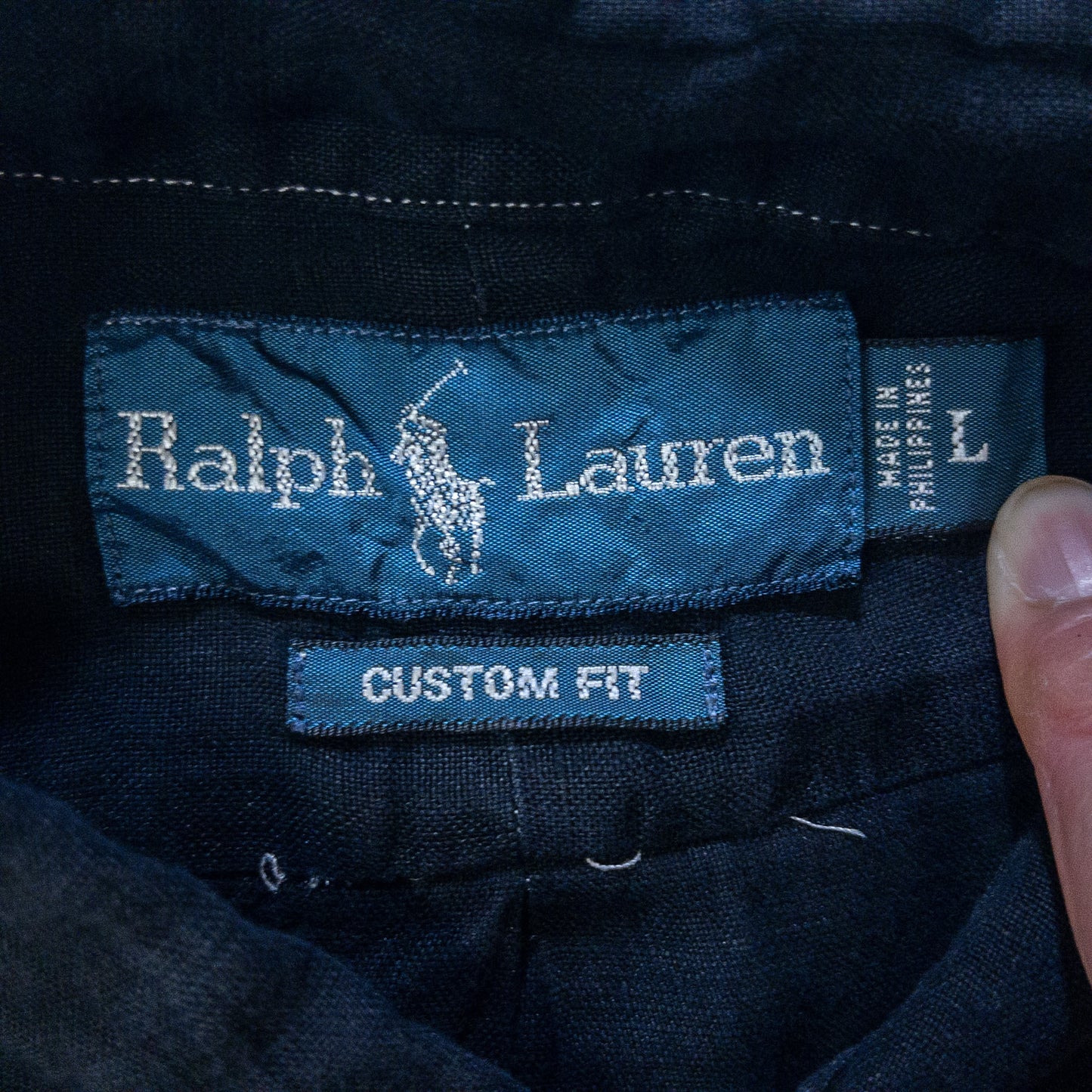 [メンズXXL] 00年代 Ralph Lauren/ラルフローレン ワイシャツ CUSTOM FIT リネンシャツ 黒染め