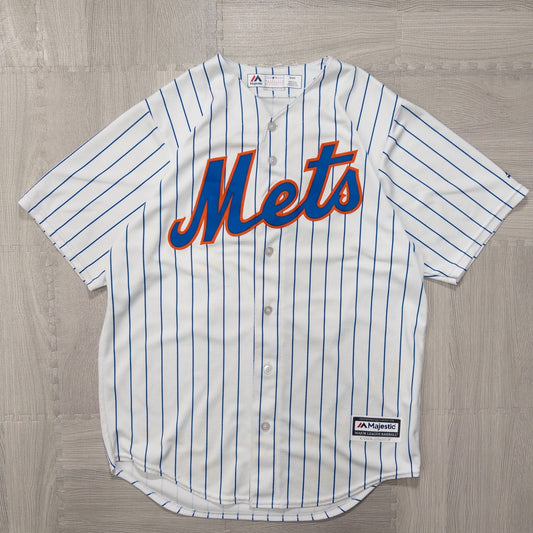 00s Majestic マジェスティック NY Mets ニューヨークメッツ ベースボールシャツ 半袖シャツ トップス メンズM ホワイト USA製