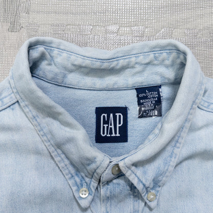 90s GAP オールドギャップ ショート丈 長袖シャツ トップス メンズL ブルー USA製