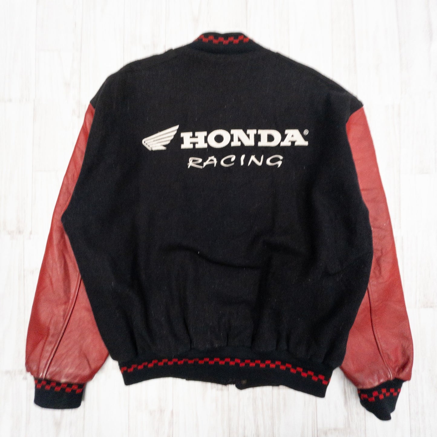 90s 00s HONDA ホンダ 袖革 ウールスタジャン メンズM相当 ブラックレッド