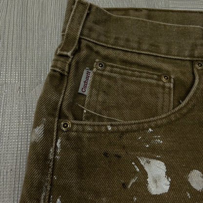 古着 90s 00s CARHARTT カーハート ダックパンツ ペンキ グランジ メンズ35×32 カーキ