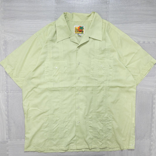 GUAYABERA キューバシャツ オープンカラー 半袖シャツ トップス メンズL イエローグリーン