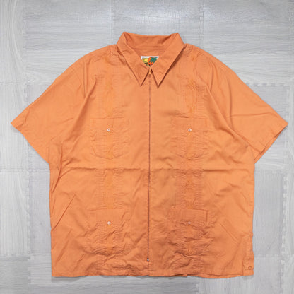 GUAYABERA キューバシャツ ファスナー 刺繍デザイン 半袖シャツ トップス メンズXL オレンジ