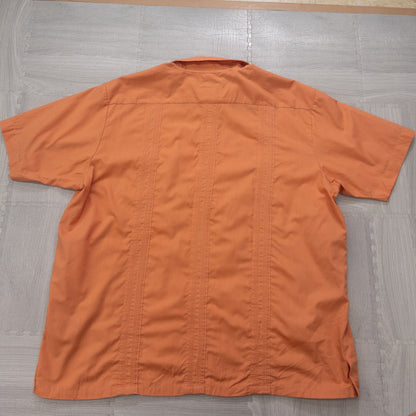 GUAYABERA キューバシャツ ファスナー 刺繍デザイン 半袖シャツ トップス メンズXL オレンジ