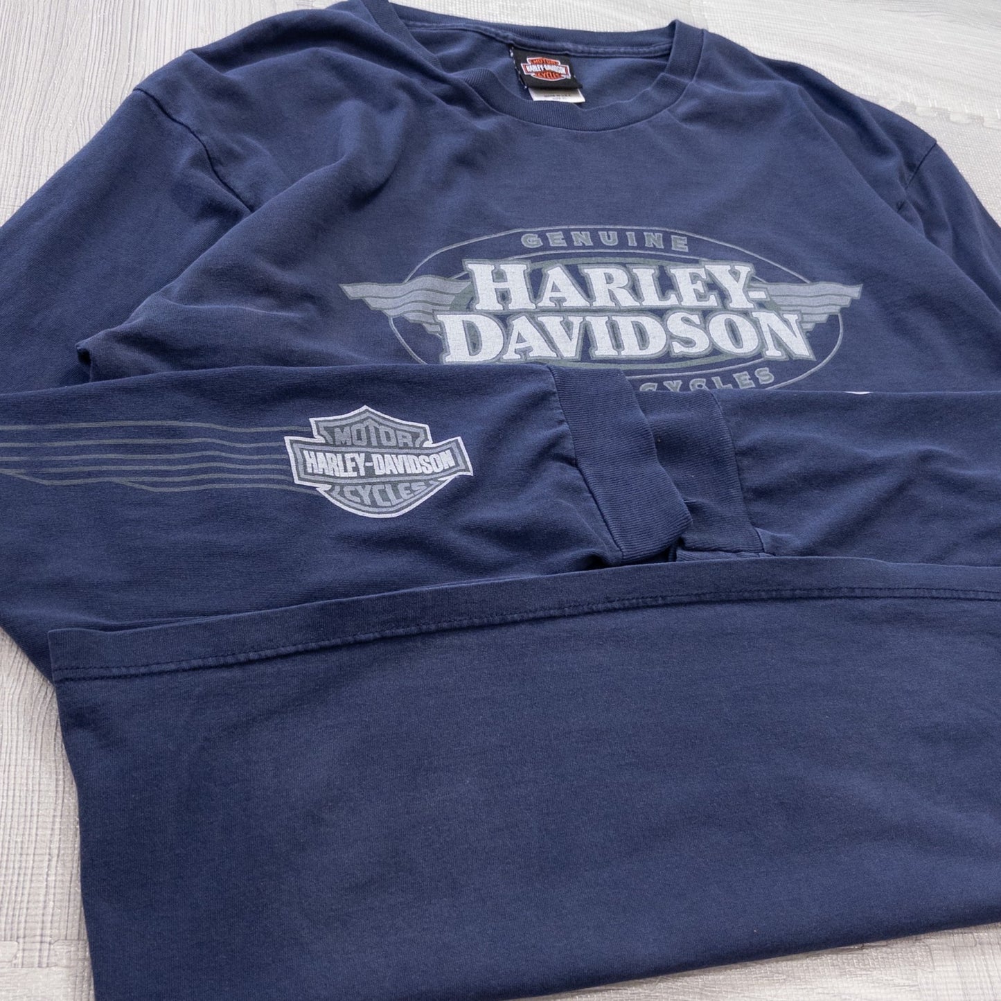 00s HARLEY-DAVIDSON ハーレーダビッドソン 長袖Tシャツ ロンT XL USA製 ネイビー