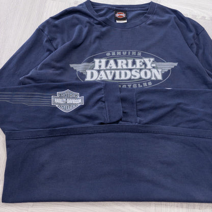 00s HARLEY-DAVIDSON ハーレーダビッドソン 長袖Tシャツ ロンT XL USA製 ネイビー