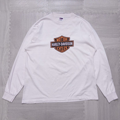 00s HARLEY-DAVIDSON ハーレーダビッドソン フレイムロゴ 長袖Tシャツ ロンT ホワイト USA製 L