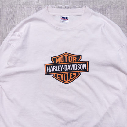 00s HARLEY-DAVIDSON ハーレーダビッドソン フレイムロゴ 長袖Tシャツ ロンT ホワイト USA製 L