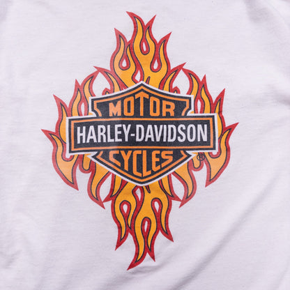 00s HARLEY-DAVIDSON ハーレーダビッドソン フレイムロゴ 長袖Tシャツ ロンT ホワイト USA製 L