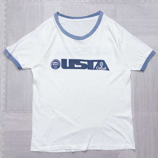 古着 80s USTA リンガーTシャツ ホワイト