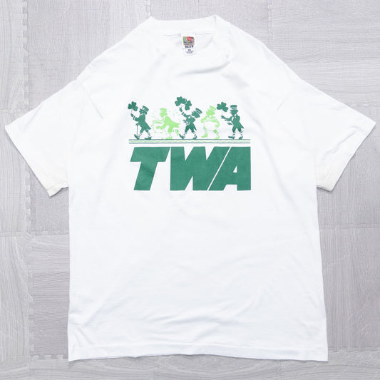 古着 90s TWA プリントTシャツ ホワイト シングルステッチ XL