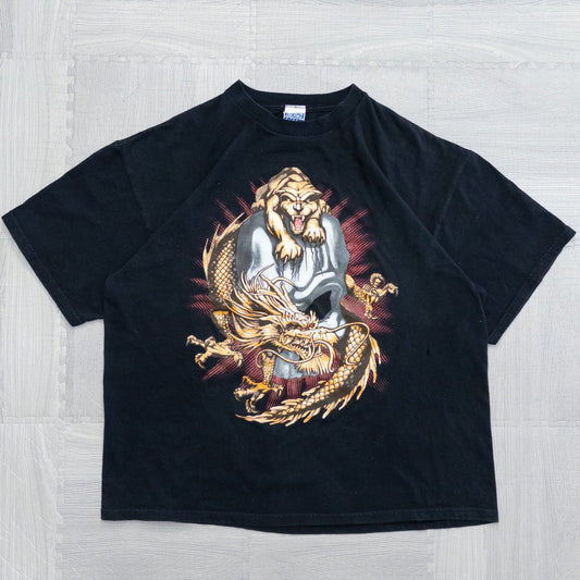 古着 00s FREEZE 龍 虎 髑髏 Tシャツ ブラック XL