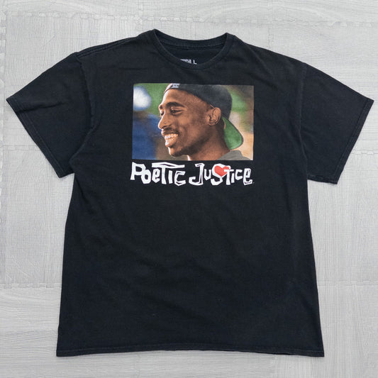 古着 00s 2PAC Poetic Justice ラップＴシャツ ブラック メンズＬ