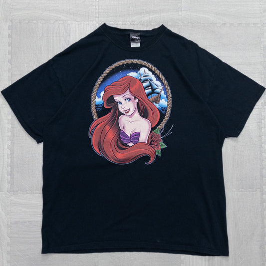 古着 00s DISNEY ディズニーリトルマーメイド あり得る プリントTシャツ ブラック XXL