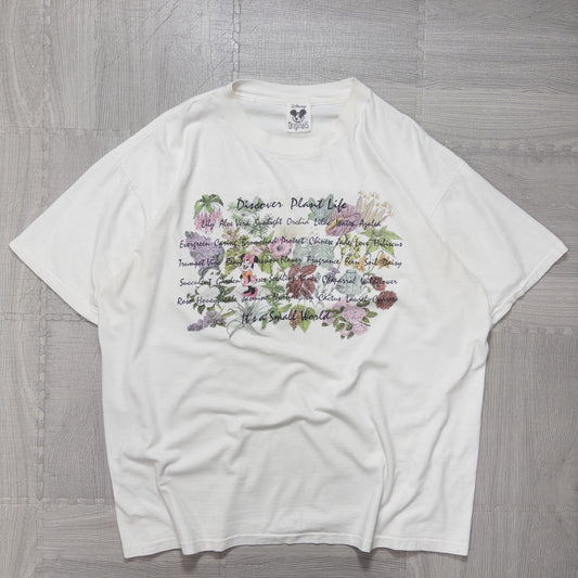 古着 90s DISNEY ディズニー ミニーマウス フラワープリント Tシャツ ホワイト