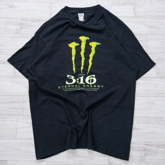 古着 00s 3：16 ”ヨハネによる福音書” MONSTER パロディ 聖書 JEZUS系 Tシャツ ブラックL