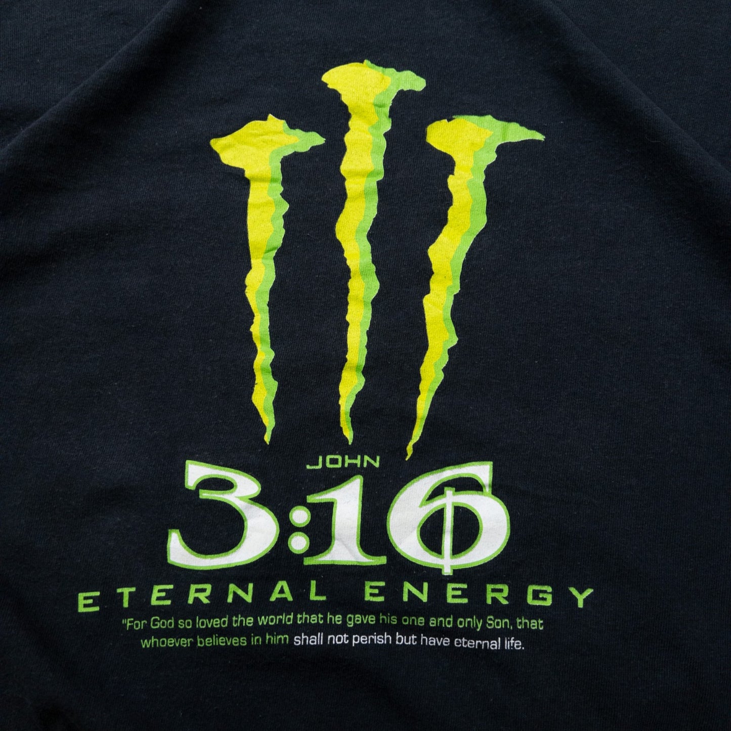 古着 00s 3：16 ”ヨハネによる福音書” MONSTER パロディ 聖書 JEZUS系 Tシャツ ブラックL