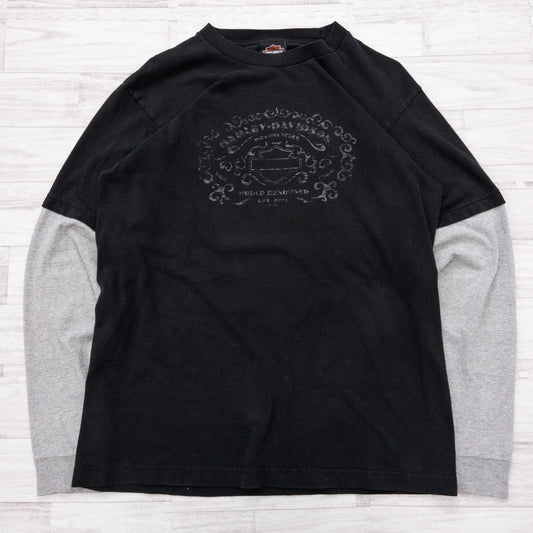 00s HARLEY-DAVIDSON ハーレーダビッドソン 長袖Tシャツ ロンT ブラック グレー L