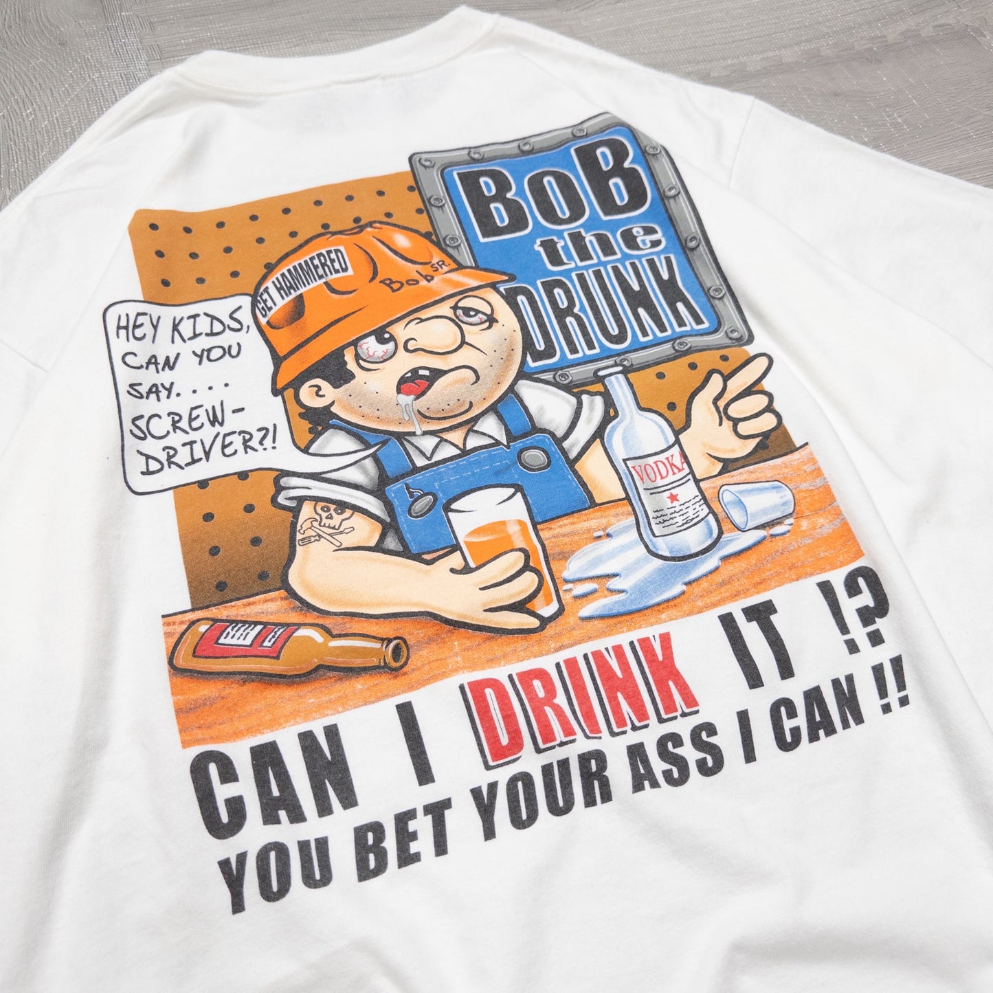 00s BOB THE DRUNK ジョークプリント Ｔシャツ ホワイトXL