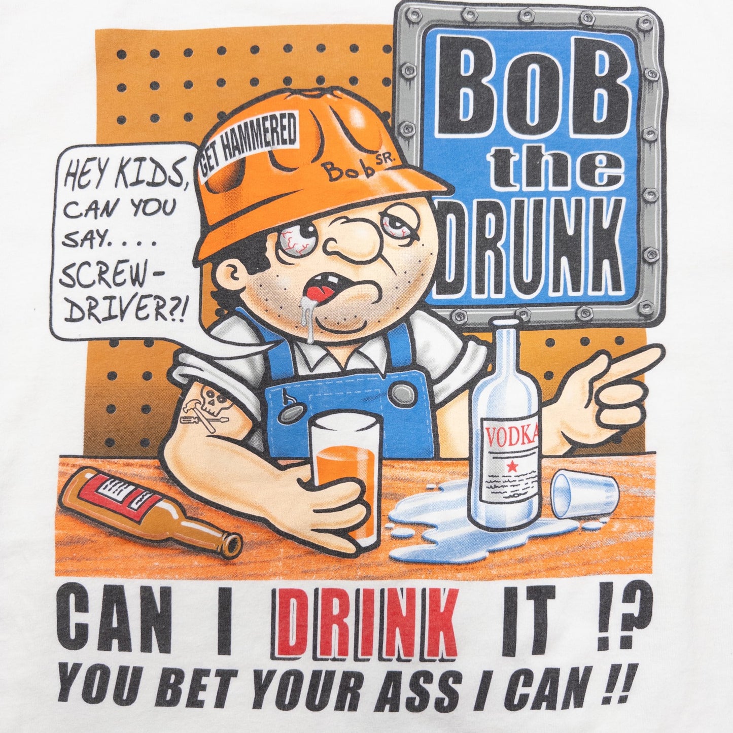 00s BOB THE DRUNK ジョークプリント Ｔシャツ ホワイトXL