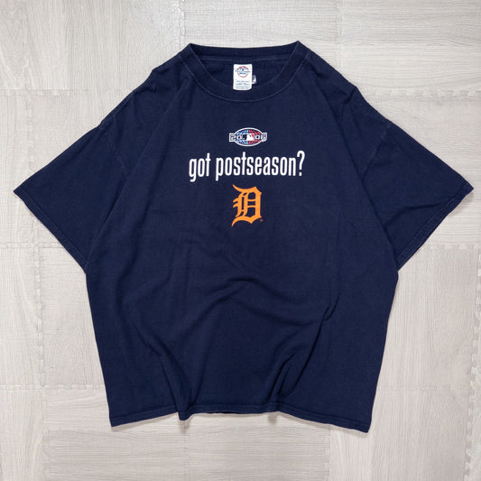 古着 00s MLB デトロイトタイガース ゴットミルクパロディ Ｔシャツ ネイビー XL